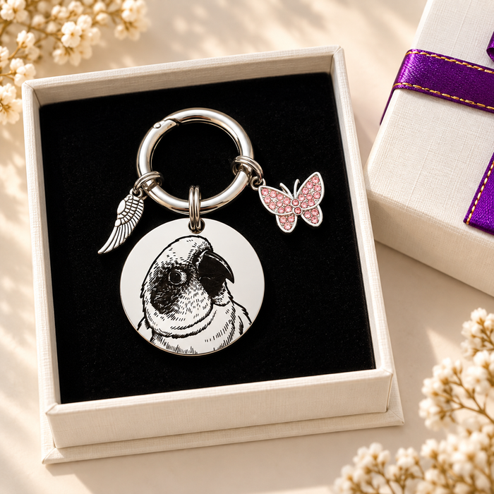 Actual Pet Photo Memorial Keyring - Engraved Dog Remembrance Gift Silver Gold - KCD007