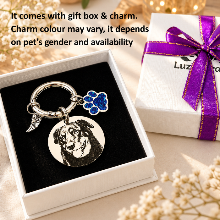 Personalized Egraved Pet Photo Keychain Stainless Steel - Dog Memorial Keyring  Silver Gold - Pet Loss Key chain - KCD002