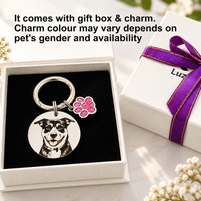 Personalised Pet Portrait Keychain Stainless Steel Engraved - Gift to Dog & Cat Owners, Mum and Dad - Memorial Keyring - KCD010