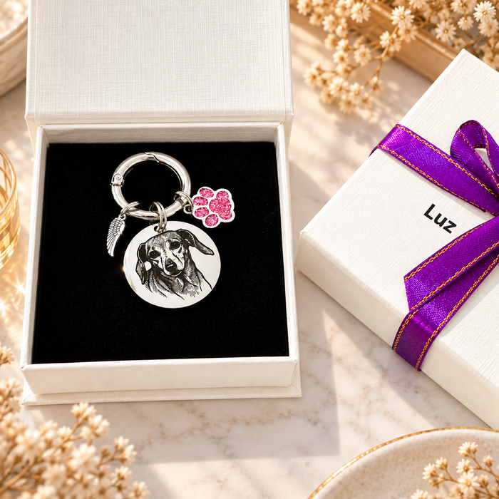 Personalised Engraved Pet Remembrance Gift - Dog Cat Photo Memorial Keychain Silver Gold Rose Gol - Pet Loss Gift - KCD003