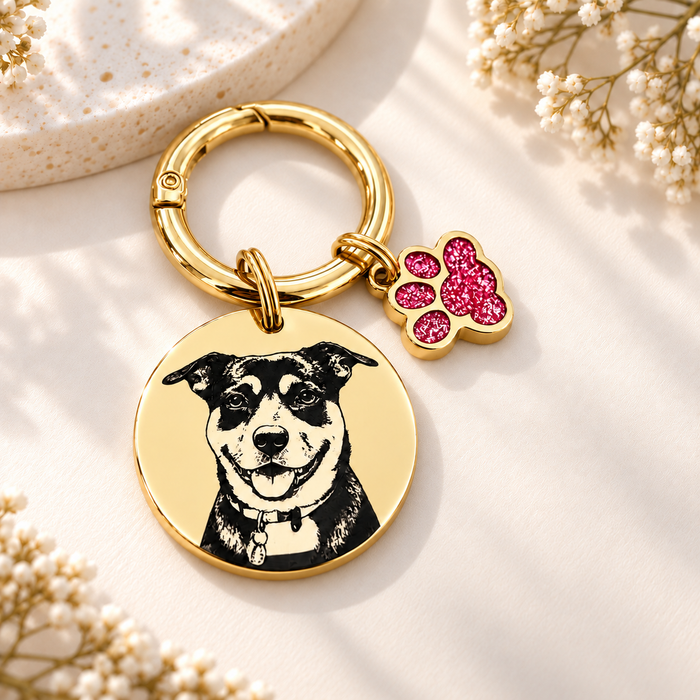 Personalised Pet Portrait Keychain Stainless Steel Engraved - Gift to Dog & Cat Owners, Mum and Dad - Memorial Keyring - KCD010