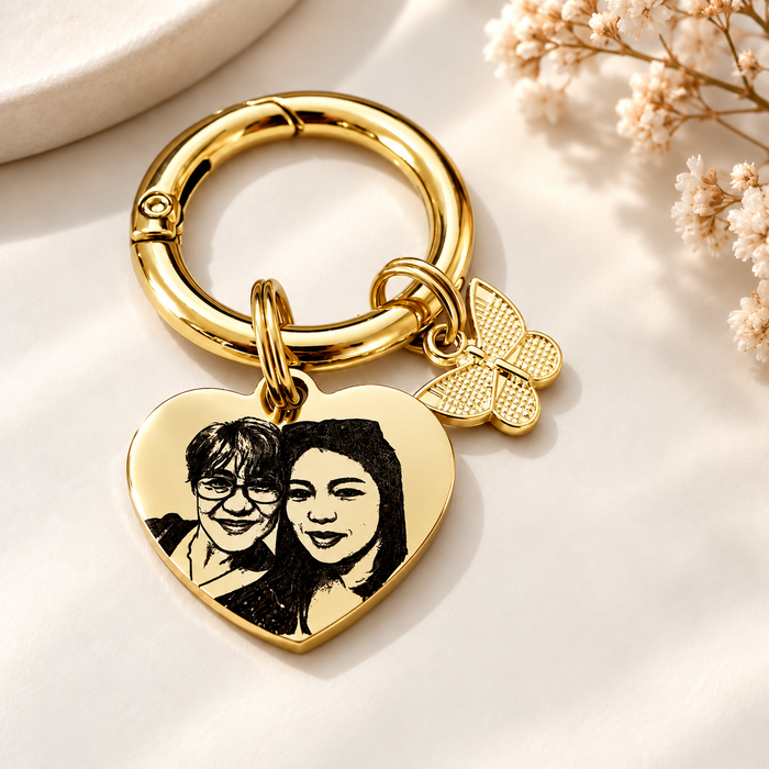Engraved Real Photo Keychain in Stainless Steel - Mother and Daughter Keyring Personalized - Mum's Gift to Daughter - Mom's Gift - KCD015