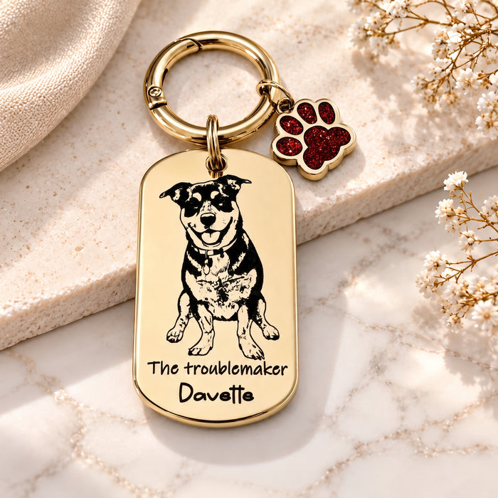 Engraved Real Dog Photo Keychain, Dog Dad Gift, Custom Dog Portrait Key Chain, Dog Mum Keyring, Funny Pet Key ring, Pet Memorial Gift - KCD017