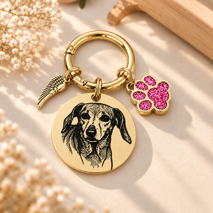 Personalised Engraved Pet Remembrance Gift - Dog Cat Photo Memorial Keychain Silver Gold Rose Gol - Pet Loss Gift - KCD003