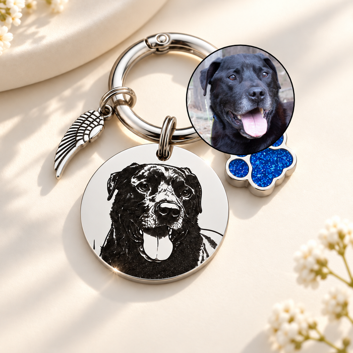 Personalised Pet Photo Keychain Engraved Stainless Steel - Dog Cat Loss Memorial Gift - KCD001