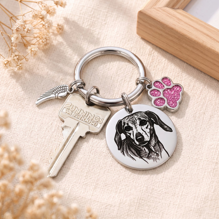 Personalised Engraved Pet Remembrance Gift - Dog Cat Photo Memorial Keychain Silver Gold Rose Gol - Pet Loss Gift - KCD003