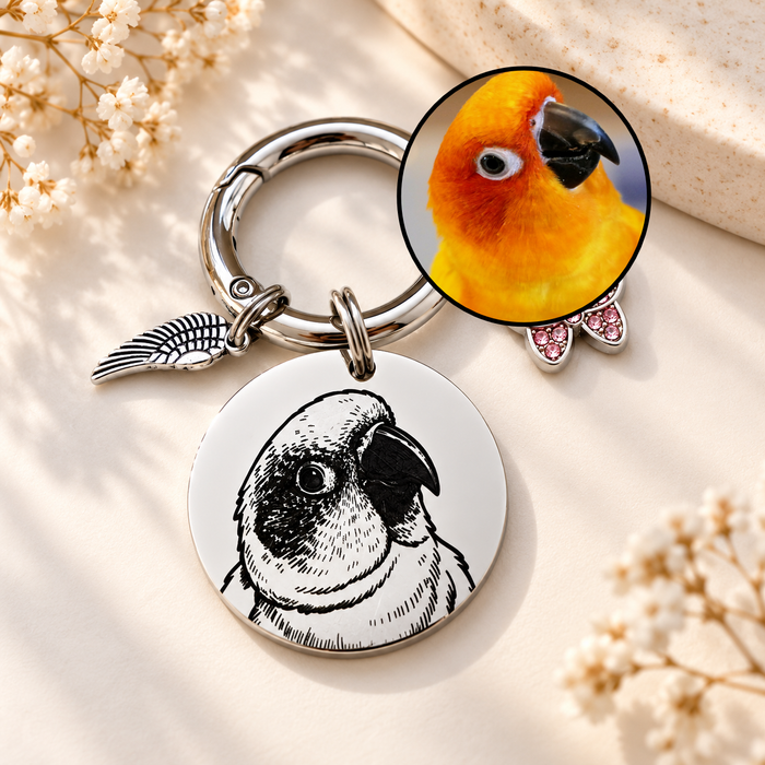 Actual Pet Photo Memorial Keyring - Engraved Dog Remembrance Gift Silver Gold - KCD007