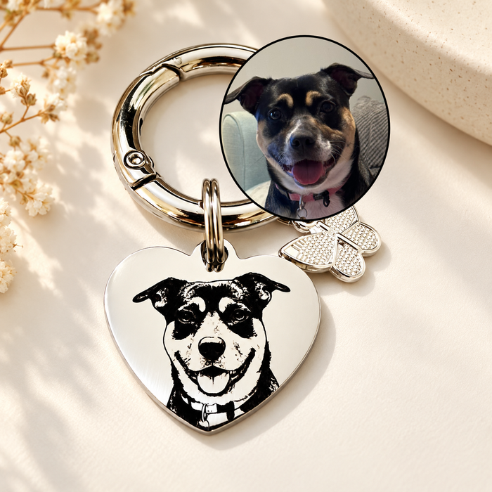 Engraved Pet Portrait Keychain Stainless Steel - Personalised Real Dog Cat Portrait Keyring - Pet, Dog Pet Gifts - KCD013