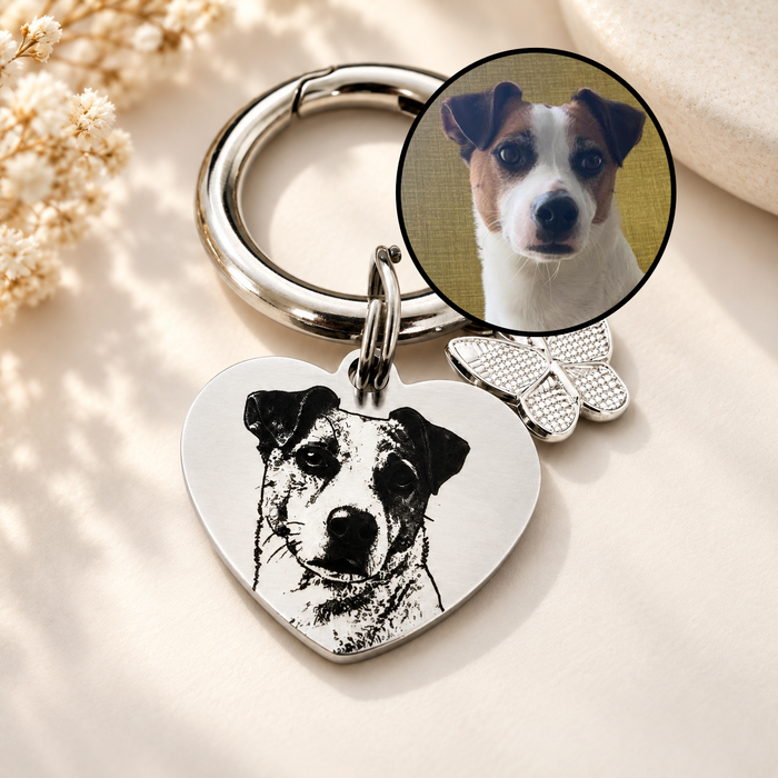 Personalised Pet Photo Keychain Laser Engraved Stainless Steel - Dog Mum and Dad Gift - Cat Remembrance Keyring - KCD012