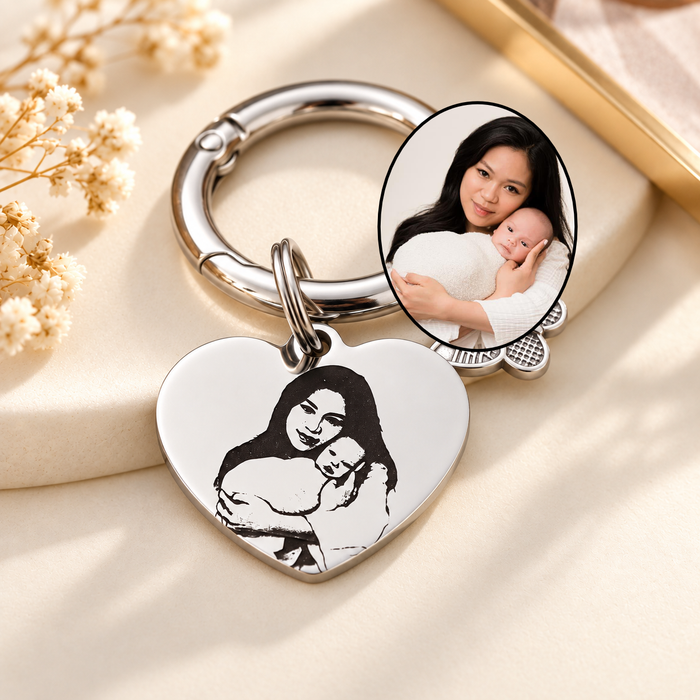 Custom Engraved Photo Keychain in Stainless Steel - Birthday Gift - Anniversary Gift - KCD014