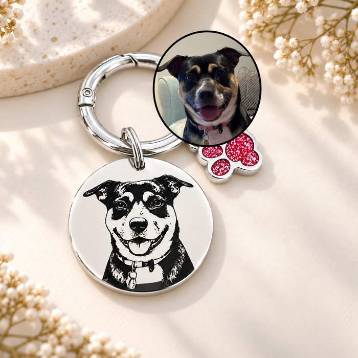 Personalised Pet Portrait Keychain Stainless Steel Engraved - Gift to Dog & Cat Owners, Mum and Dad - Memorial Keyring - KCD010