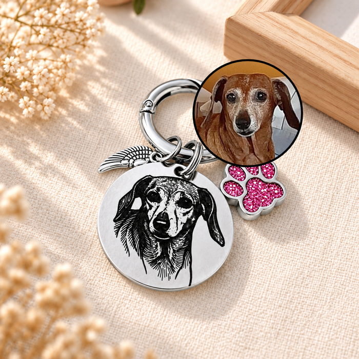 Personalised Engraved Pet Remembrance Gift - Dog Cat Photo Memorial Keychain Silver Gold Rose Gol - Pet Loss Gift - KCD003