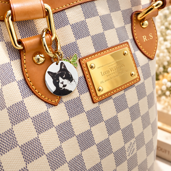 Engraved Pet Photo Keychain Personalized in Stainless Steel -  Pet Loss Memorial Gift - Cat Portrait Keyring - KCD005