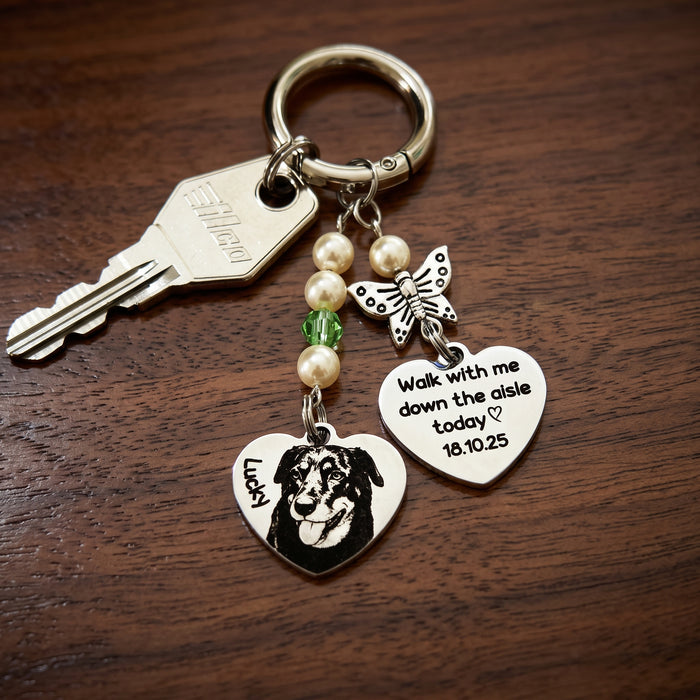 Personalised Dog Cat Photo Bouquet Charm – Engraved Pet Memorial Wedding Bouquet Keepsake Gift for Bride- BC15