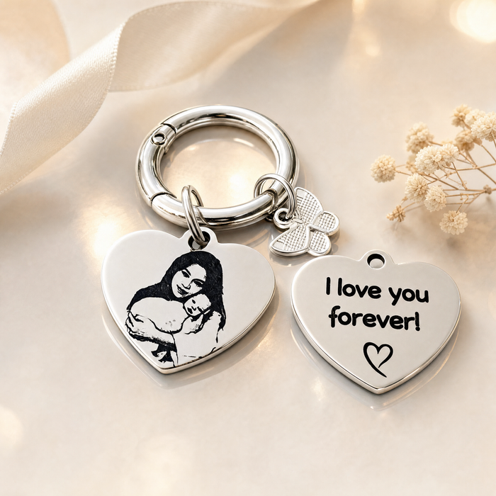 Custom Engraved Photo Keychain in Stainless Steel - Birthday Gift - Anniversary Gift - KCD014