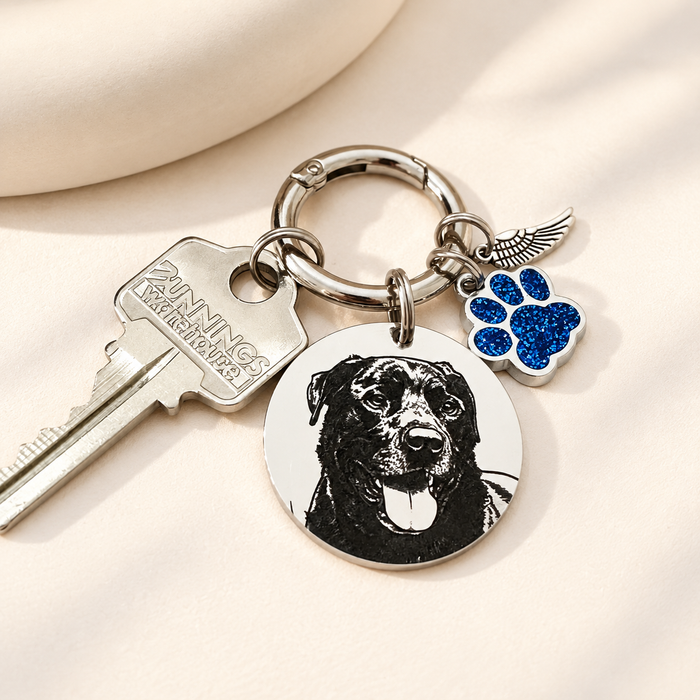 Personalised Pet Photo Keychain Engraved Stainless Steel - Dog Cat Loss Memorial Gift - KCD001