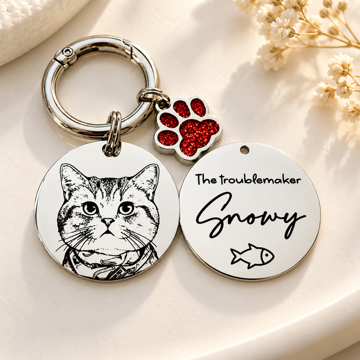 Personalized Pet Photo Keychain – Deep Engraved Stainless Steel Cat & Dog Portrait Keyring, Custom Pet Memorial Gift - KCD011