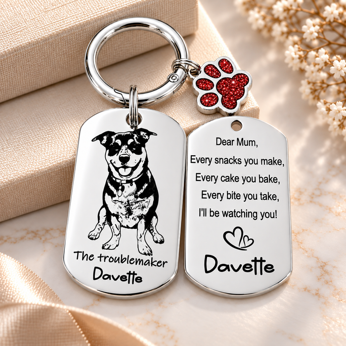Engraved Real Dog Photo Keychain, Dog Dad Gift, Custom Dog Portrait Key Chain, Dog Mum Keyring, Funny Pet Key ring, Pet Memorial Gift - KCD017