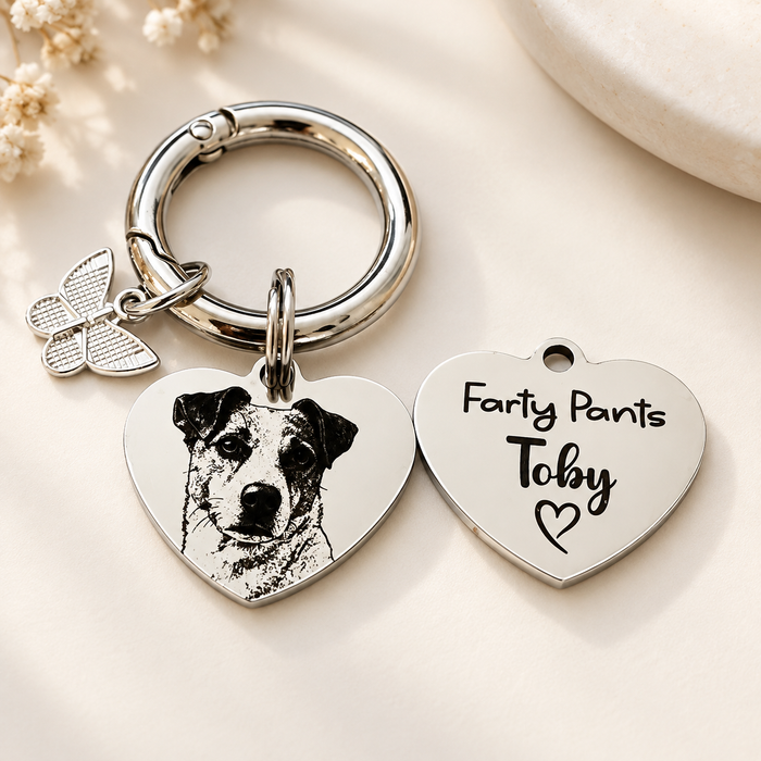 Personalised Pet Photo Keychain Laser Engraved Stainless Steel - Dog Mum and Dad Gift - Cat Remembrance Keyring - KCD012