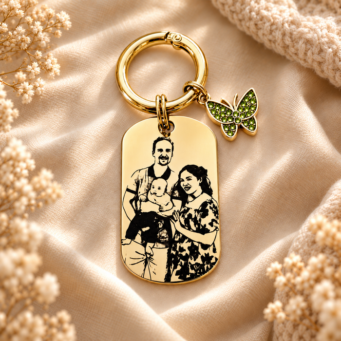 Personalized Portrait Drive Safe Dad Keyring Engraved, Custom Photo Key Chain Gold, Keepsake Keychain, Gift for Dad, Father's Gift - KCD027