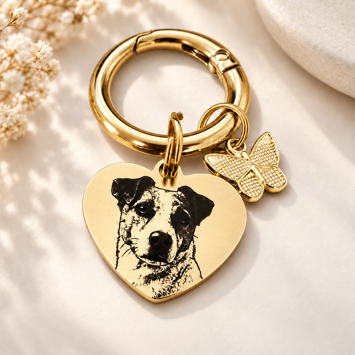 Personalised Pet Photo Keychain Laser Engraved Stainless Steel - Dog Mum and Dad Gift - Cat Remembrance Keyring - KCD012