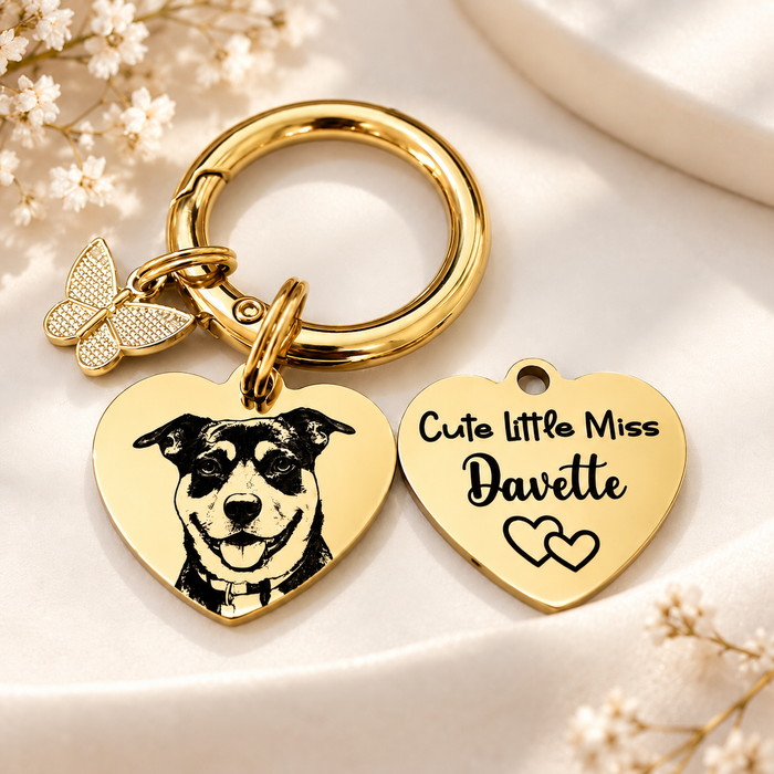 Engraved Pet Portrait Keychain Stainless Steel - Personalised Real Dog Cat Portrait Keyring - Pet, Dog Pet Gifts - KCD013