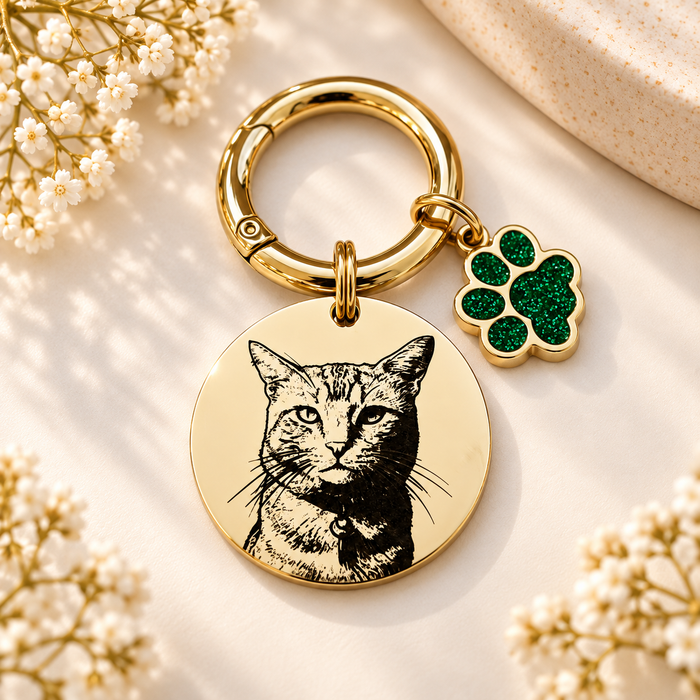 Engraved Real Pet Photo Keychain in Stainless Steel - Personalized Dog Cat Portrait Keyring - Gift to Dog Cat Mum and Dad - KCD008