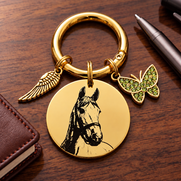 Customised Engraved Pet Loss Memorial Keychain - Actual Horse Dog Cat  Photo Keepsake Remembrance Gift - KCD006
