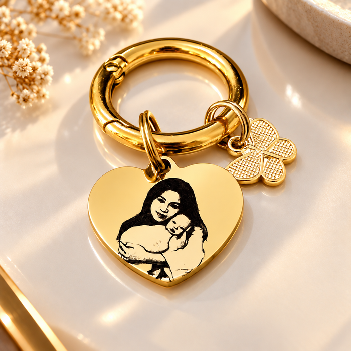 Custom Engraved Photo Keychain in Stainless Steel - Birthday Gift - Anniversary Gift - KCD014