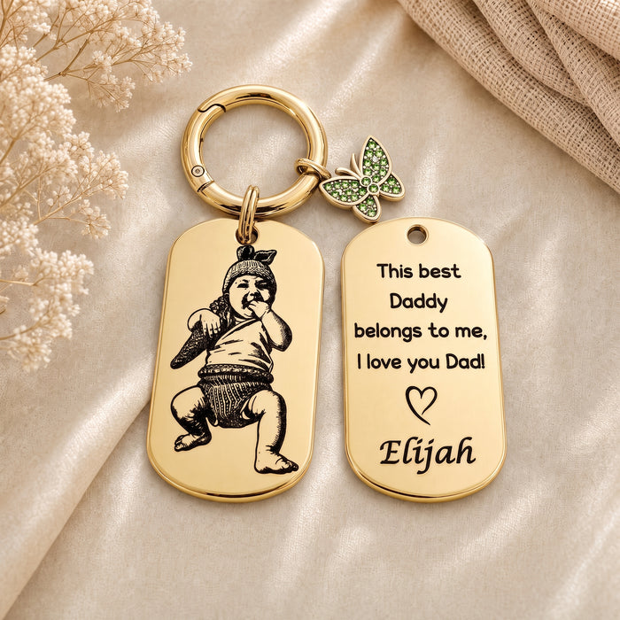 Personalised Photo Keychain Stainless Steel – Custom Engraved Picture Keyring Silver or Gold - KCD029
