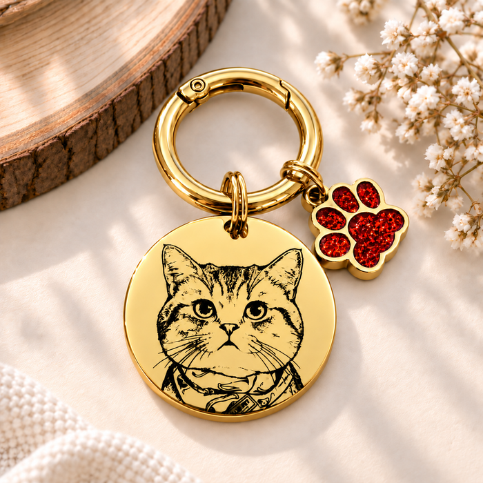 Personalized Pet Photo Keychain – Deep Engraved Stainless Steel Cat & Dog Portrait Keyring, Custom Pet Memorial Gift - KCD011