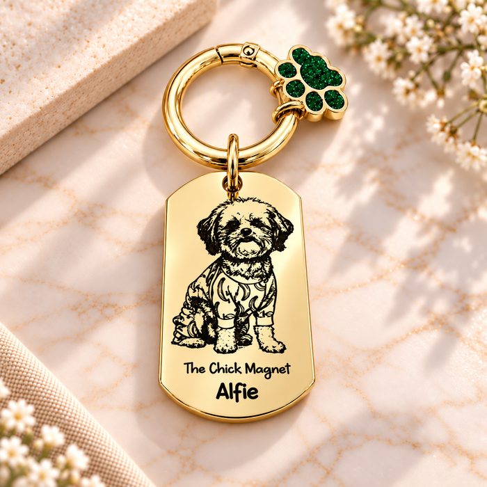 Personalised Dog Photo Keychain Engraved, Gift for Dog Owner, Dear Dad Dog Portrait Key Chain, Dog Mum Keyring, Funny Pet Key ring, Pet Keepsake Gift - KCD018