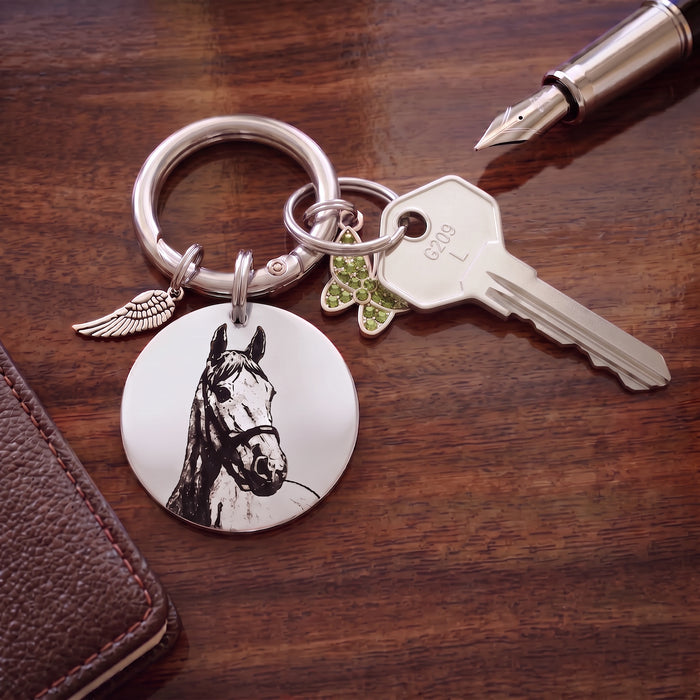 Customised Engraved Pet Loss Memorial Keychain - Actual Horse Dog Cat  Photo Keepsake Remembrance Gift - KCD006