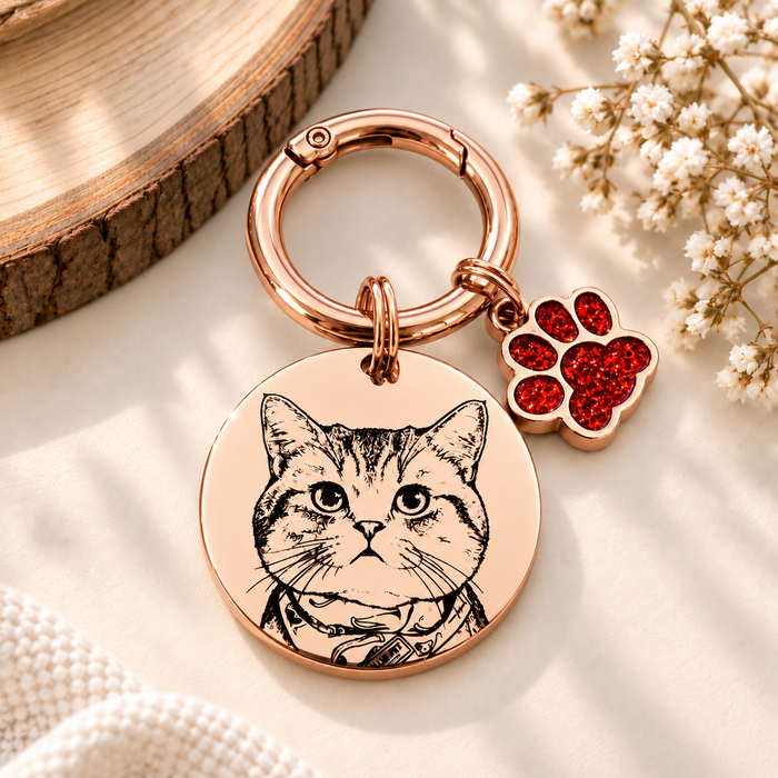 Personalized Pet Photo Keychain – Deep Engraved Stainless Steel Cat & Dog Portrait Keyring, Custom Pet Memorial Gift - KCD011