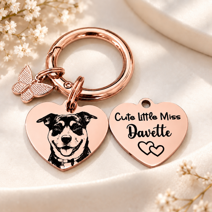 Engraved Pet Portrait Keychain Stainless Steel - Personalised Real Dog Cat Portrait Keyring - Pet, Dog Pet Gifts - KCD013
