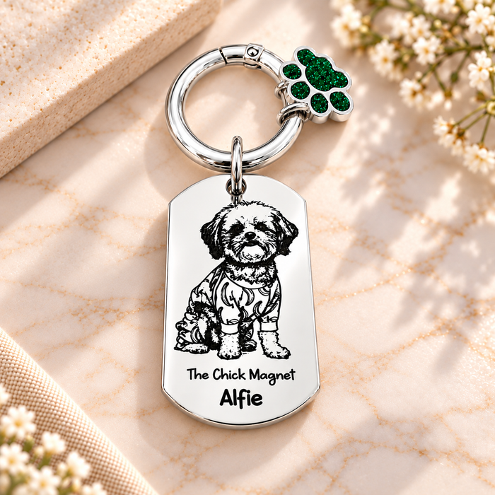 Personalised Dog Photo Keychain Engraved, Gift for Dog Owner, Dear Dad Dog Portrait Key Chain, Dog Mum Keyring, Funny Pet Key ring, Pet Keepsake Gift - KCD018