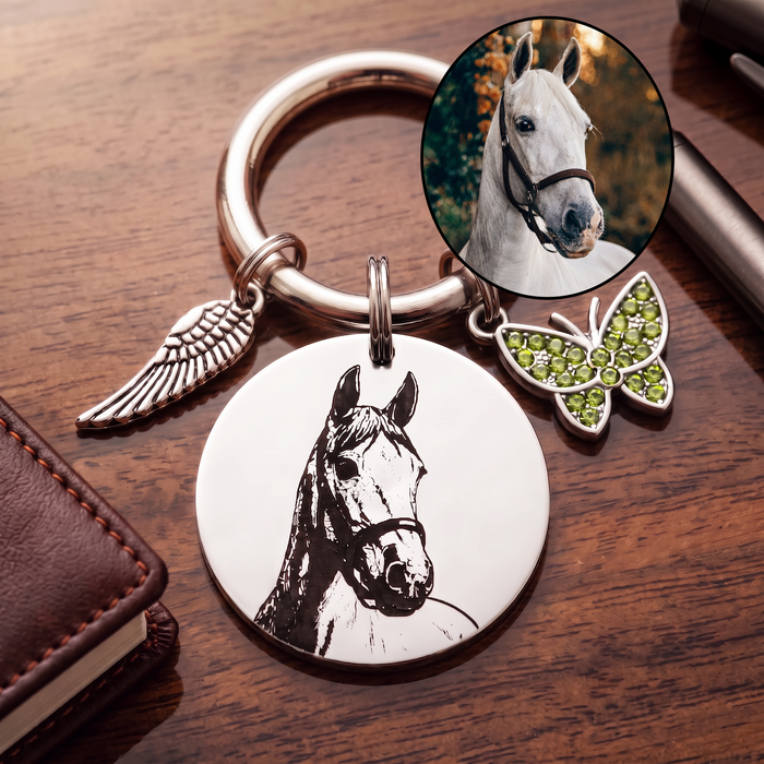 Customised Engraved Pet Loss Memorial Keychain - Actual Horse Dog Cat  Photo Keepsake Remembrance Gift - KCD006