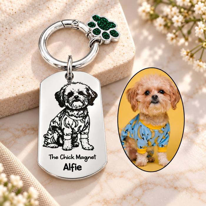 Personalised Dog Photo Keychain Engraved, Gift for Dog Owner, Dear Dad Dog Portrait Key Chain, Dog Mum Keyring, Funny Pet Key ring, Pet Keepsake Gift - KCD018