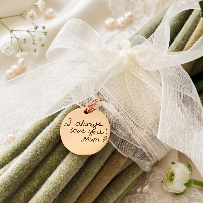 Handwriting Bouquet Charm Two Sided/Personalized Engraved Bouquet Charm/Wedding Memorial Bouquet Charm/Wedding Keepsake Gift for Bride To Be - BC04