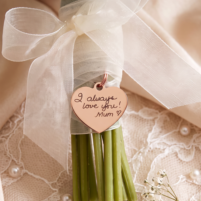 Actual Handwriting Bouquet Charm Personalized Two Sided/Engraved Heart Shape Bouquet Charm/Wedding Keepsake Bouquet Charm/Bride To Be Gift - BC01