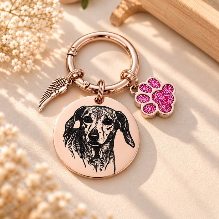 Personalised Engraved Pet Remembrance Gift - Dog Cat Photo Memorial Keychain Silver Gold Rose Gol - Pet Loss Gift - KCD003