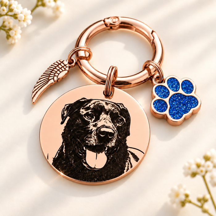 Personalised Pet Photo Keychain Engraved Stainless Steel - Dog Cat Loss Memorial Gift - KCD001