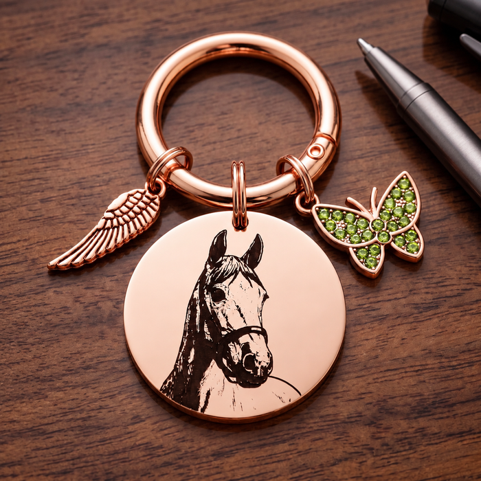 Customised Engraved Pet Loss Memorial Keychain - Actual Horse Dog Cat  Photo Keepsake Remembrance Gift - KCD006