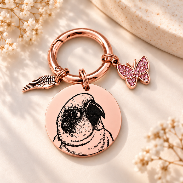 Actual Pet Photo Memorial Keyring - Engraved Dog Remembrance Gift Silver Gold - KCD007