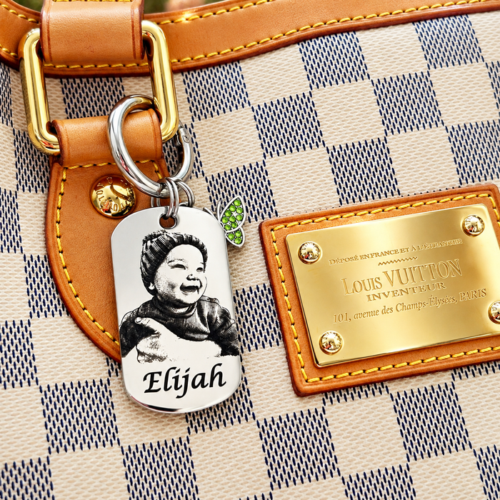 Custom Engraved Photo Keychain Gold Silver – Personalised Portrait Keyring Gift for Grandparents, Gift for Mum - KCD024