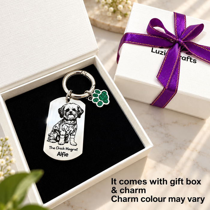 Personalised Dog Photo Keychain Engraved, Gift for Dog Owner, Dear Dad Dog Portrait Key Chain, Dog Mum Keyring, Funny Pet Key ring, Pet Keepsake Gift - KCD018