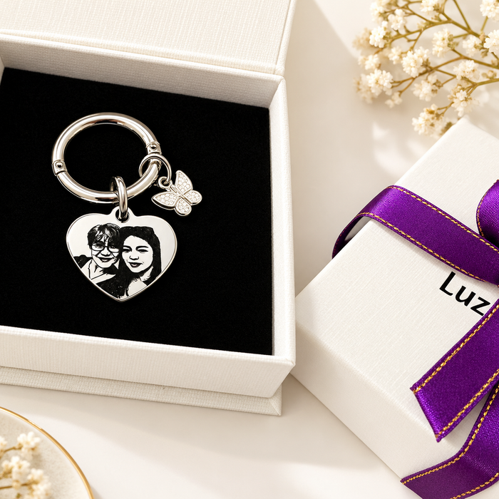 Engraved Real Photo Keychain in Stainless Steel - Mother and Daughter Keyring Personalized - Mum's Gift to Daughter - Mom's Gift - KCD015
