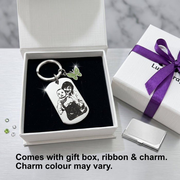Personalised Photo Keychain Gold Silver, Custom Engraved Portrait Keyring Gift for Grandmother- KCD023