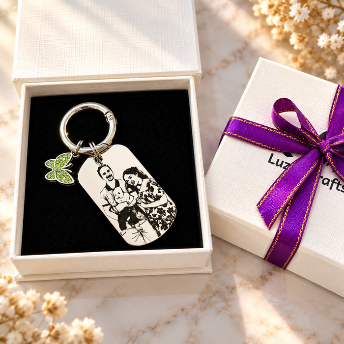 Personalized Portrait Drive Safe Dad Keyring Engraved, Custom Photo Key Chain Gold, Keepsake Keychain, Gift for Dad, Father's Gift - KCD027