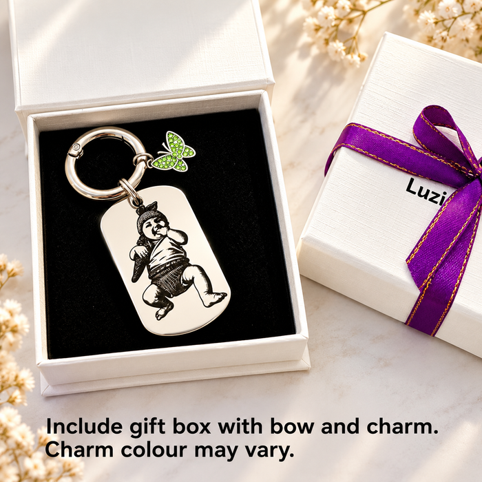 Personalised Photo Keychain Stainless Steel – Custom Engraved Picture Keyring Silver or Gold - KCD029